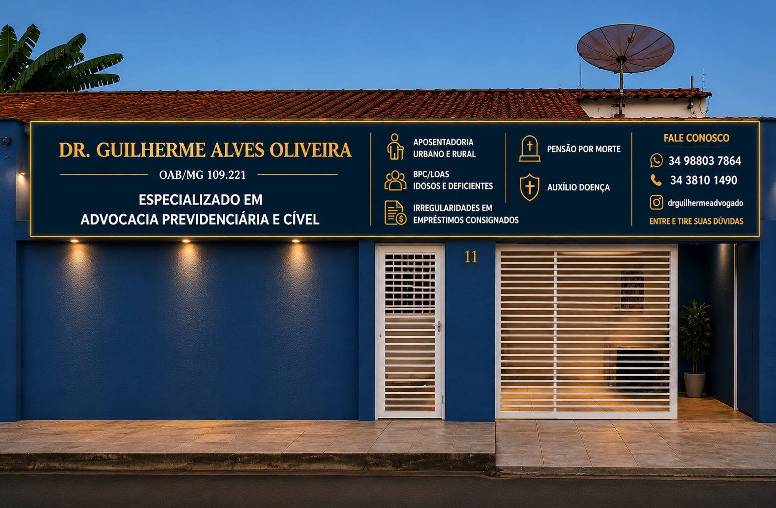 Fachada do escritório Alves Oliveira Advocacia em Monte Carmelo/MG, em frente ao INSS